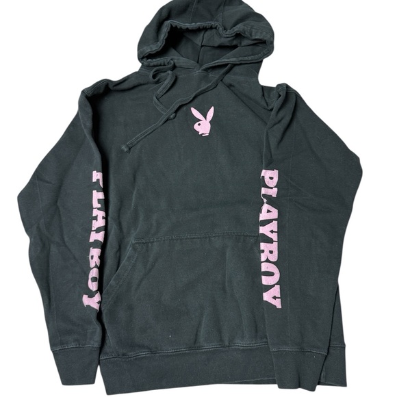 PLAYBOY Black Hoodie sweatshirt with Pink Logo - Picture 1 of 9